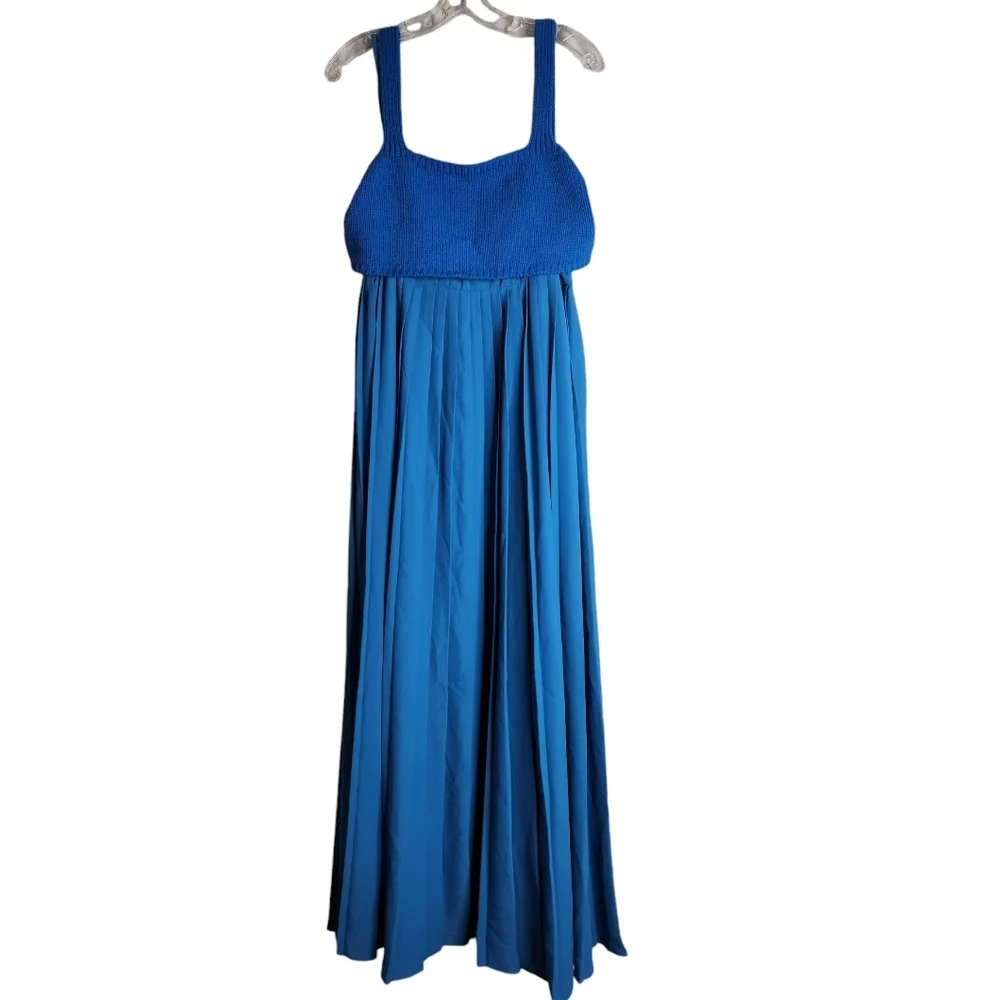 New Anthropologie Mare Mare Pleated Maxi Dress Cobalt Blue size L - Picture 4 of 14